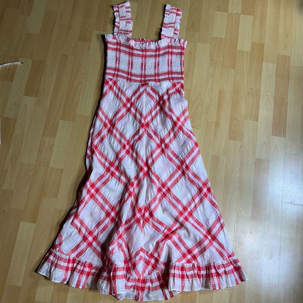 Ganni Red and White Seersucker Checkered Maxi Dress Size 40 - Picture 11 of 15